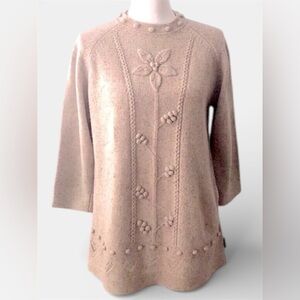 Woolrich Wool Blend Sweater Textured Knit 3/4 Sleeve Cozy Cottagecore Size Small